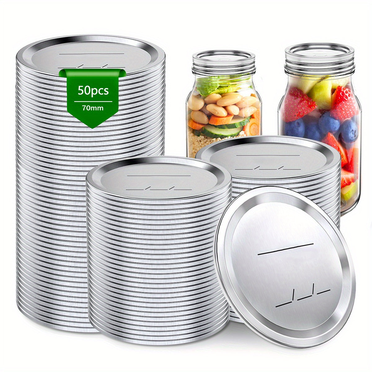 50pcs Airtight Regular Mouth Canning Lids For Mason Jars Reusable Tinplate Lids
