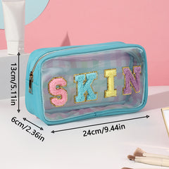 Preppy Makeup Bag With Patches Skin Pouch Chenille Letter