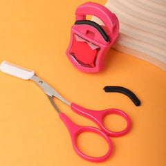 Eyebrow Eyelash Clip Set - Scissors, Brush, Curler