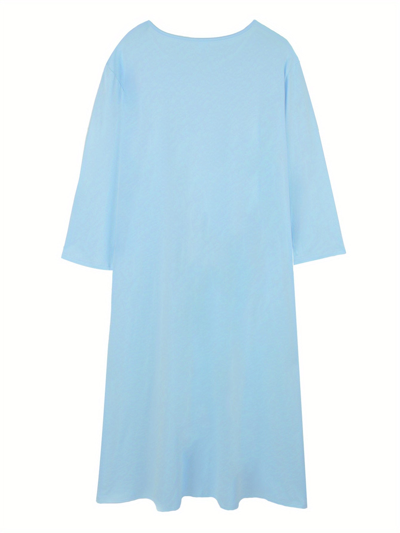 Cat Print Nightdress Long Sleeve Round Neck Loose Fit Sleep Dress