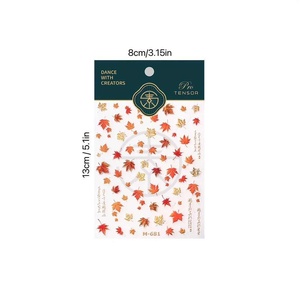 Autumn Leaves Nail Art 3D Stickers Floral Anime Theme Glossy Finish