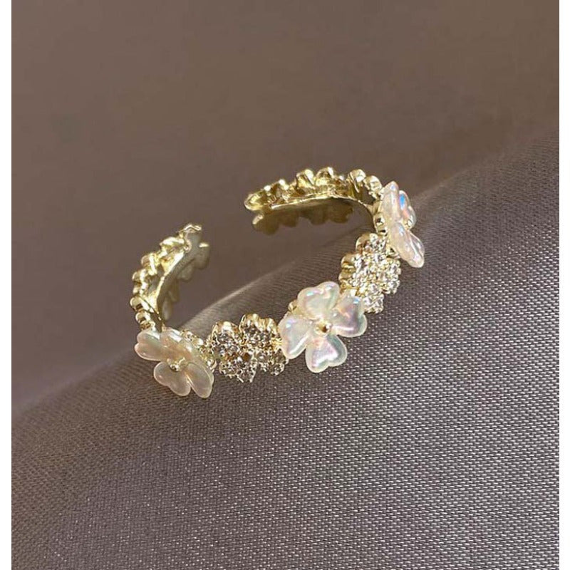 Zircon Flower Ring Adjustable Open Ring Party Jewelry