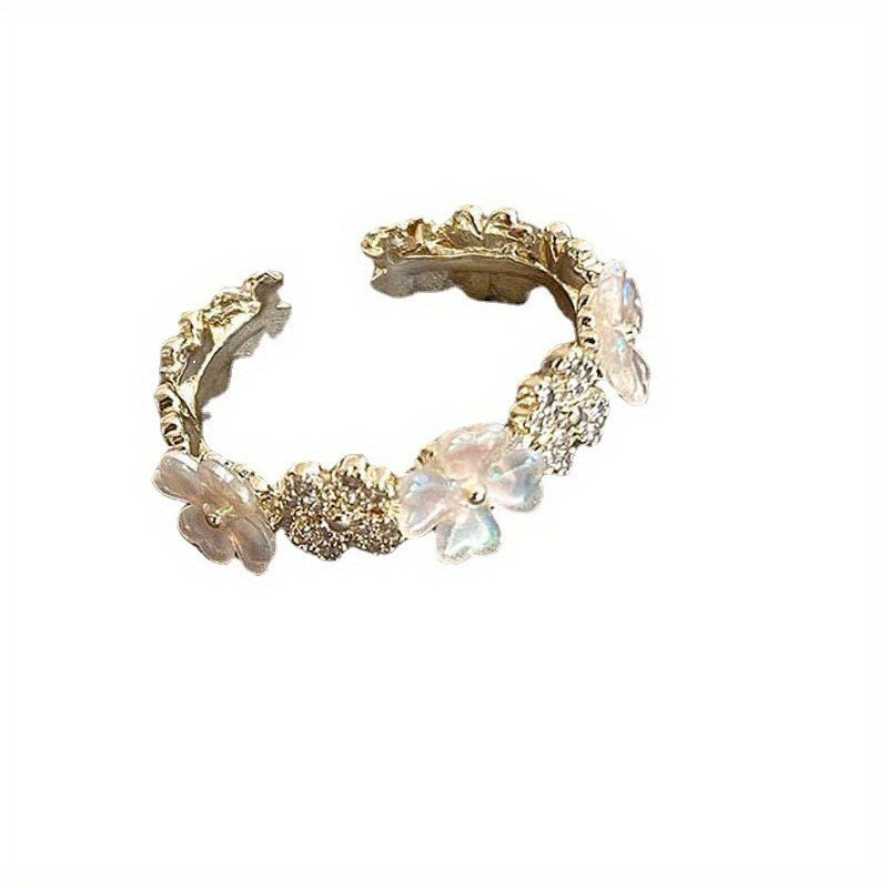 Zircon Flower Ring Adjustable Open Ring Party Jewelry