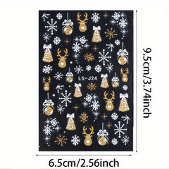 4 Vibrant Christmas Nail Art Stickers Golden Snowman Snowflake