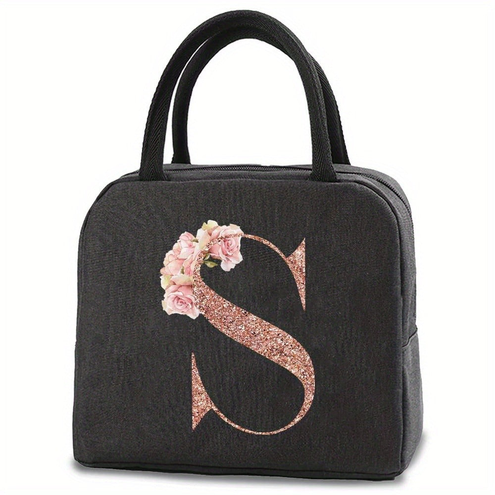 Insulated Lunch Bag with Rose Golden Monogram and Ice Pack Pocket