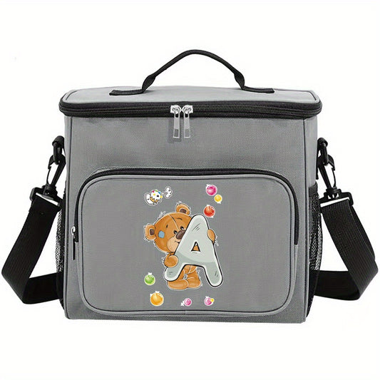 Waterproof Crossbody Lunch Bag Initials A-Z Pattern Student Thermal Cooler