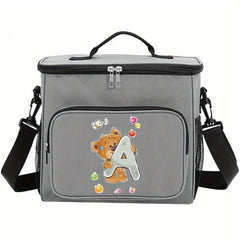 Waterproof Crossbody Lunch Bag Initials A-Z Pattern Student Thermal Cooler