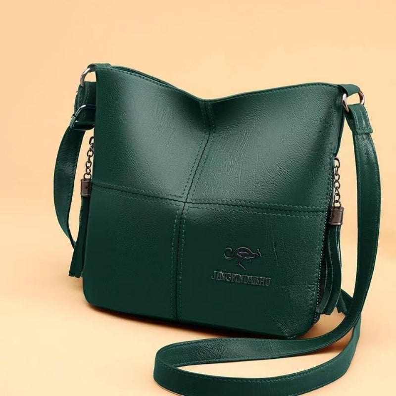 Vegan Leather Bucket Bag Durable Stitching Crossbody Style Solid Shoulder Purse