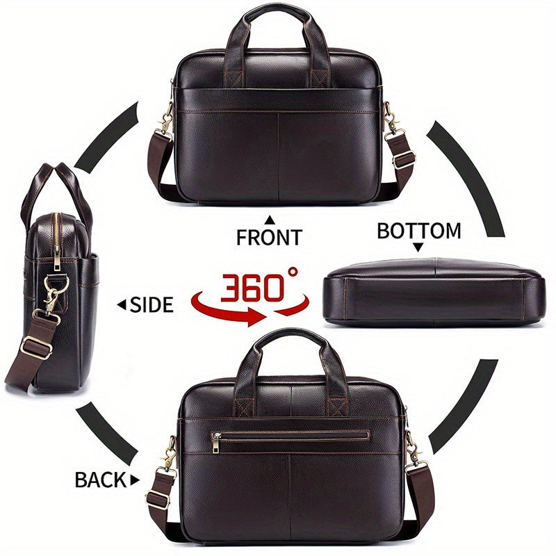 Men's Leather Briefcase Cowhide Handbag For 15 inch Laptop Travel Business Bag