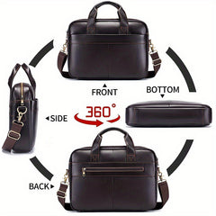 Men's Leather Briefcase Cowhide Handbag For 15 inch Laptop Travel Business Bag