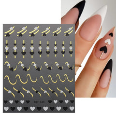 9 Sheets Heart Line Flower Nail Art Stickers Self Adhesive Nail Supplies