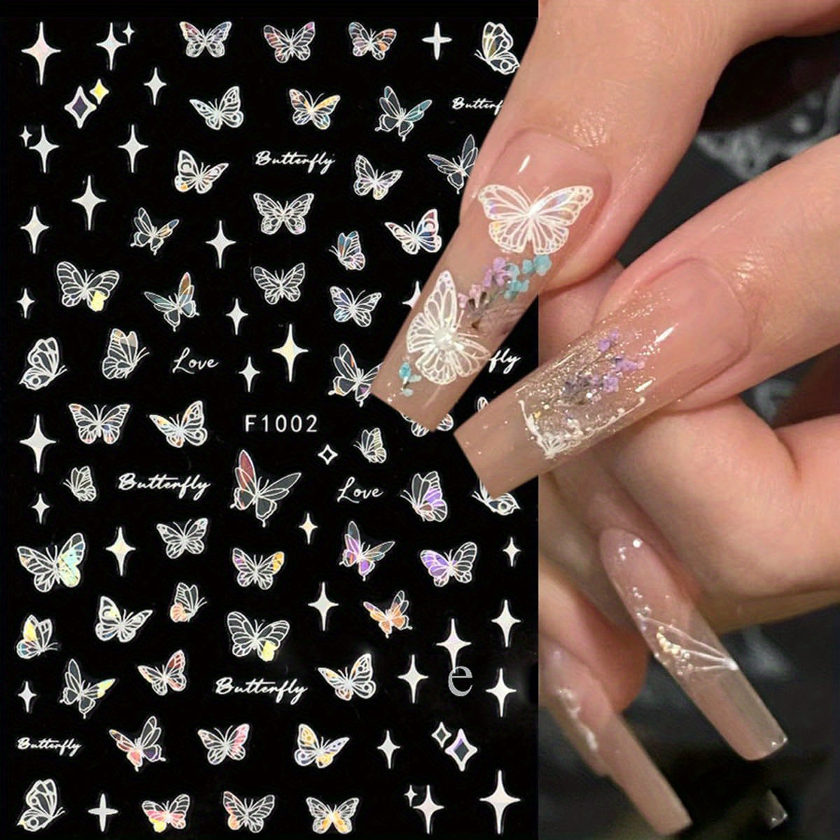 8 Sheet Butterfly Nail Art Sticker Holographic Laser Glitter Nail Stickers