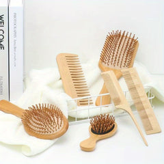 6pc Bamboo Hair Brush & Comb Set for Normal Hair