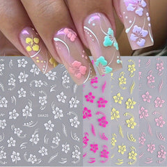 4pcs Floral Nail Art Stickers Self-Adhesive Sparkle Finish Easy Apply 3D Decals