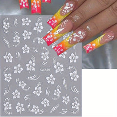 4pcs Floral Nail Art Stickers Self-Adhesive Sparkle Finish Easy Apply 3D Decals