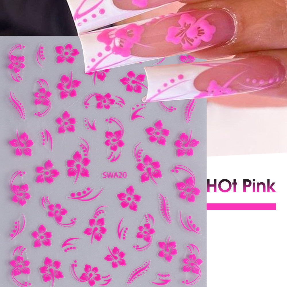 4pcs Floral Nail Art Stickers Self-Adhesive Sparkle Finish Easy Apply 3D Decals