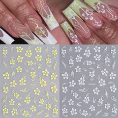 4pcs Floral Nail Art Stickers Self-Adhesive Sparkle Finish Easy Apply 3D Decals