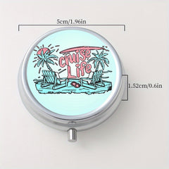 Vacation Life Print Round Pill Box 3 Compartments Portable Medicine Box