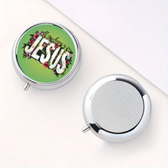 Jesus 3 Creative Print Round Pill Box 3 Compartment Portable Medicine Box