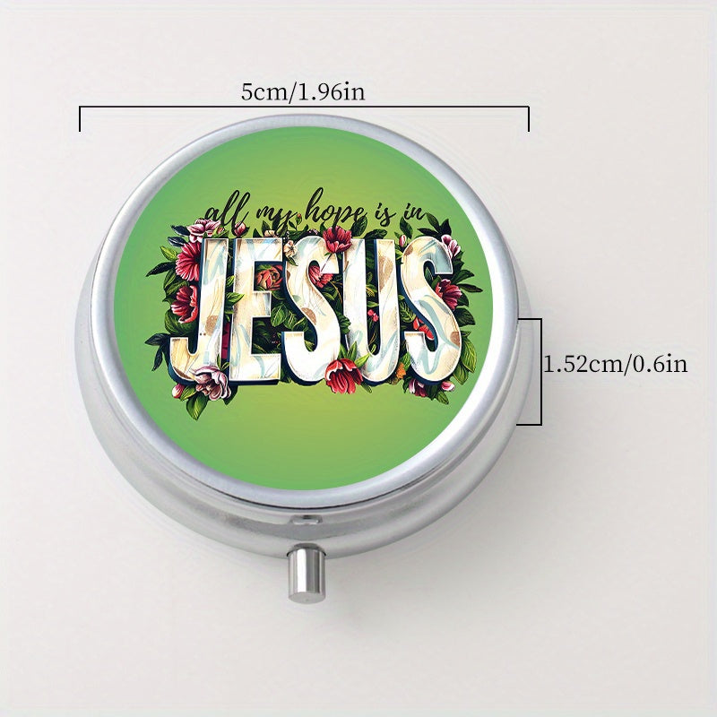 Jesus 3 Creative Print Round Pill Box 3 Compartment Portable Medicine Box