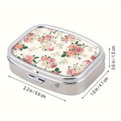Vintage Floral Metal Pill Case 2 Compartment Medicine Organizer Pink Peach