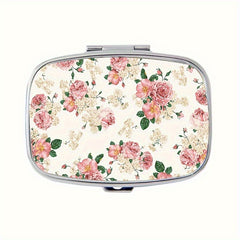 Vintage Floral Metal Pill Case 2 Compartment Medicine Organizer Pink Peach