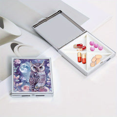 Owl Print Square Pill Box with 4 Compartments Portable Medicine Box