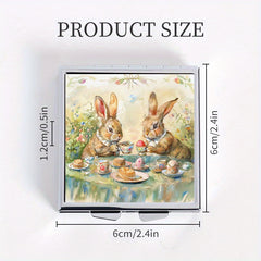Tea Drinking Rabbit Print Pill Box with 4 Compartments
