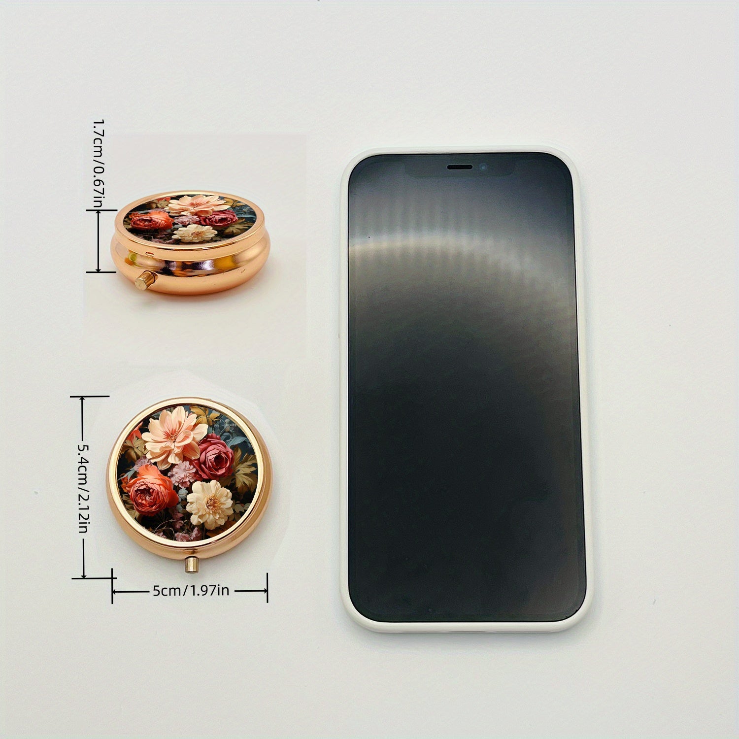 Floral Pill Organizer 3 Compartment Metal Medicine Case