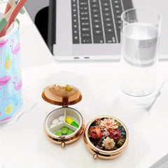 Floral Pill Organizer 3 Compartment Metal Medicine Case