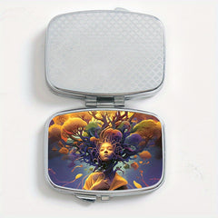 Tree of Life Square Pill Box 2 Compartment Metal Medicine Case