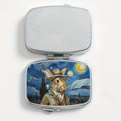 Van Gogh Rabbit Metal Pill Box 2 Compartment Organizer