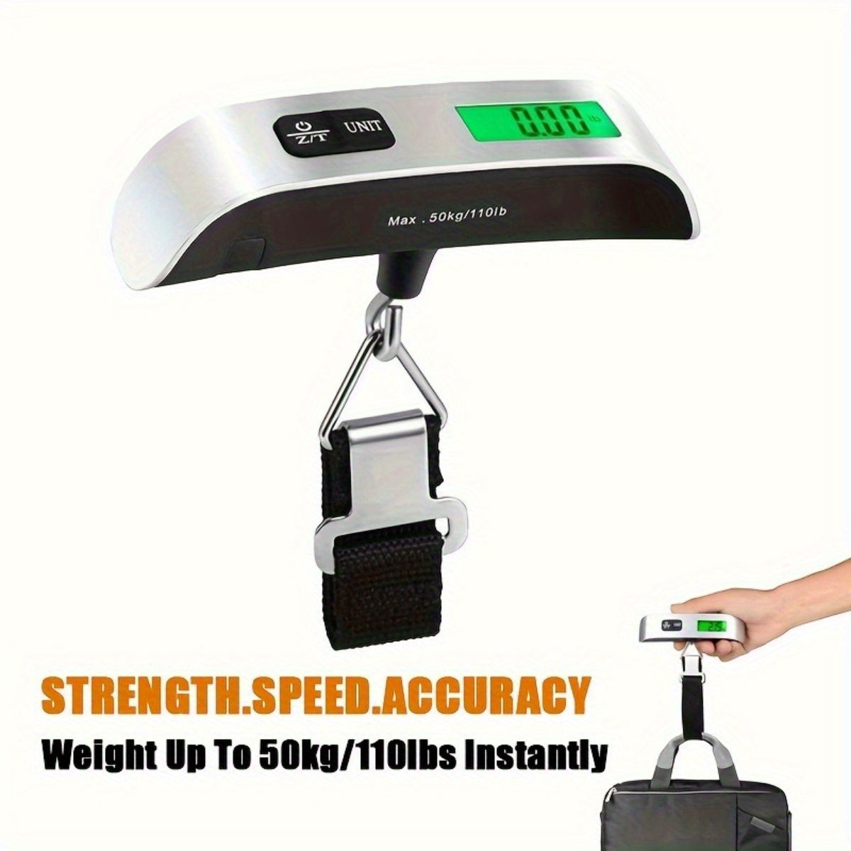 Digital Luggage Scale 110Lb 50Kg Backlit LCD Thermometer Sensor