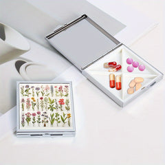 Plant Illustration Print Square Pill Box with 4 Compartments