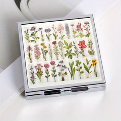 Plant Illustration Print Square Pill Box with 4 Compartments