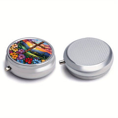 Stained Glass Cross Pill Organizer 2 Compartment Portable Medicine Case