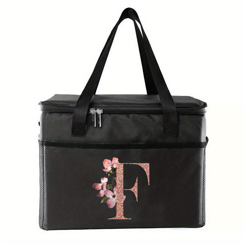 Rose Golden Letter Insulated Lunch Tote Bag Portable Cooler Box