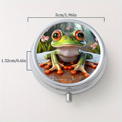 1pc Frog Print Round Pill Box 3 Compartments