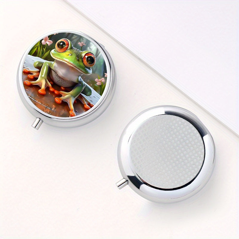 1pc Frog Print Round Pill Box 3 Compartments