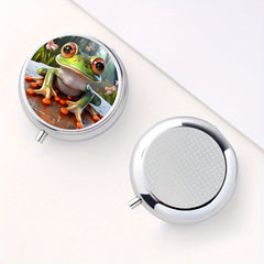 1pc Frog Print Round Pill Box 3 Compartments