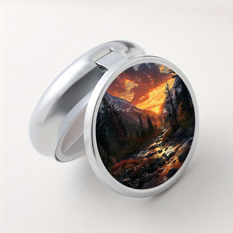 Landscape Print Round Pill Box 3 Compartments Mini Medicine Nutritional Vitamin