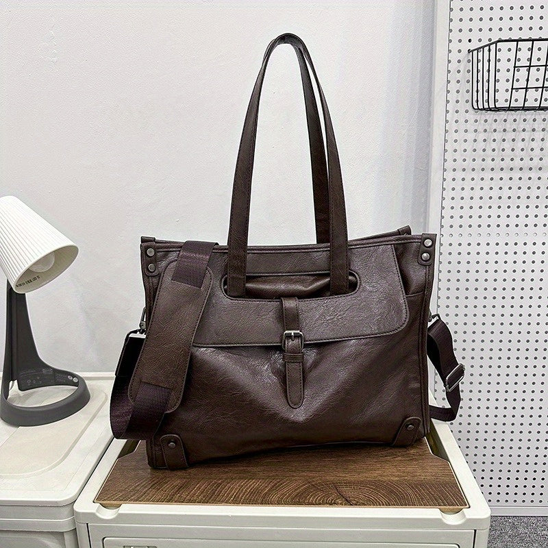 Men's Messenger Bag with Laptop Compartment Faux Leather Briefcase