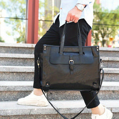 Men's Messenger Bag with Laptop Compartment Faux Leather Briefcase
