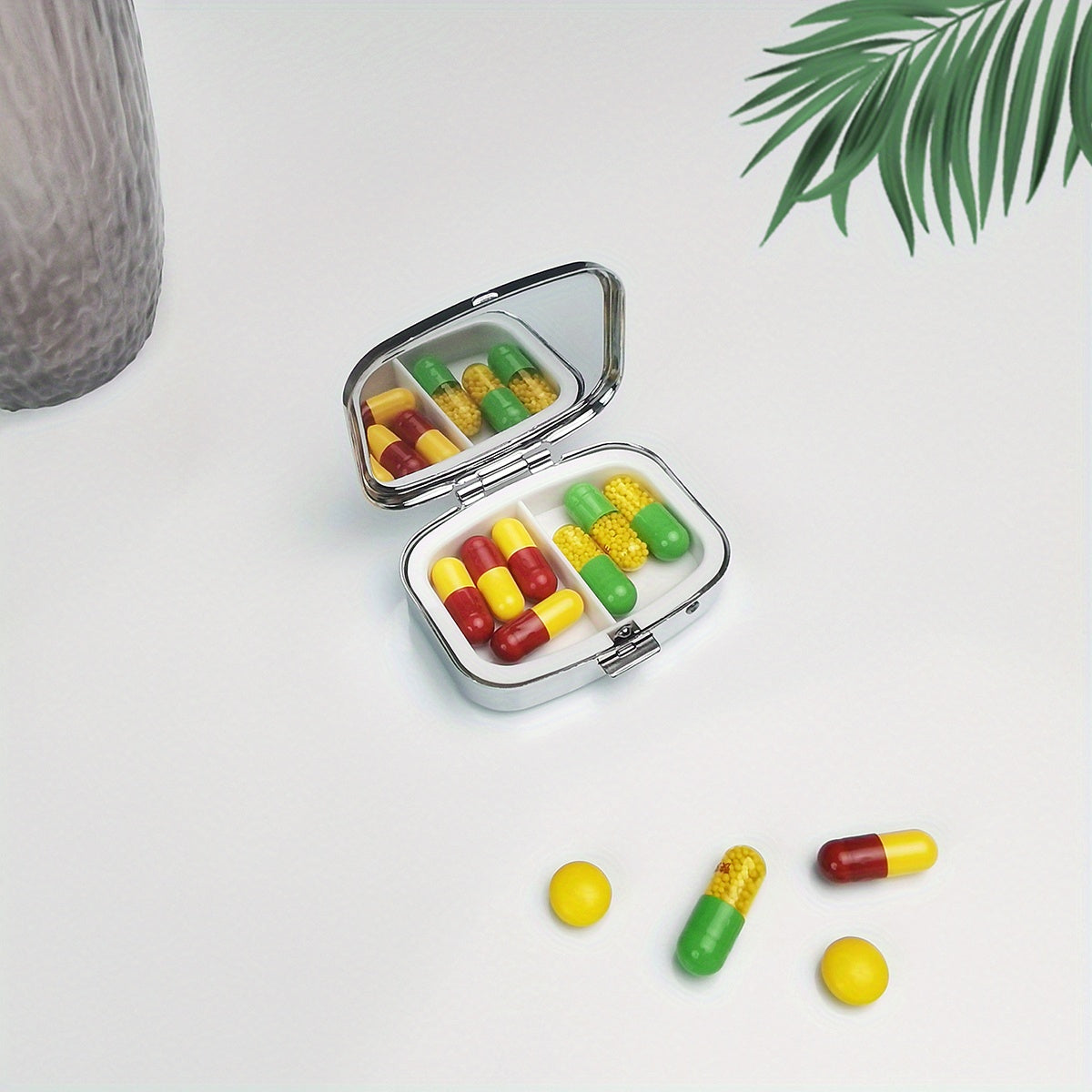 Skull Pattern Metal Case Medication Organizer 2 Compartment Mini Storage Box