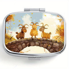 Portable Goat Pattern Pill Case 2 Compartments