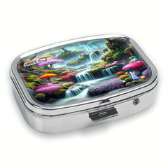 Dreamy Waterfall Scenery Medicine Box 2 Compartment Portable Wallet Food Safe