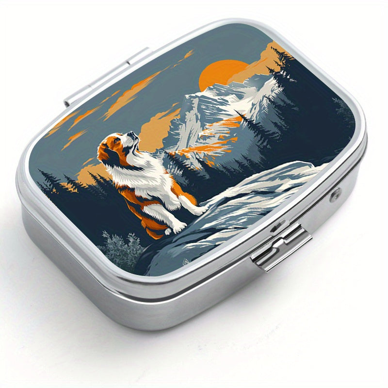 Mountain Dog Compact Metal Medicine Case with Dual Compartments
