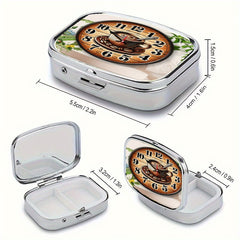 Clock Pill Box 2 Compartment Decorative Vitamin Organizer For Pocket Wallet