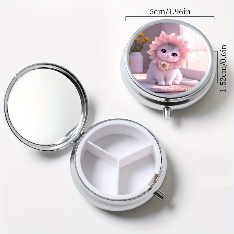 2pcs Floral Cat Pill Organizer Set - Round & Square, Travel Friendly