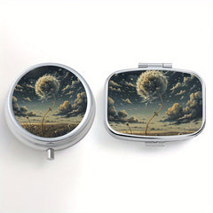 2pcs Dandelion Print Pill Organizer Set with 3 Compartments, 2 Com Box